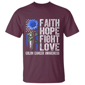Colon Cancer Awareness T Shirt Faith Hope Fight Love Sunflower USA Flag TS11 Maroon Print Your Wear