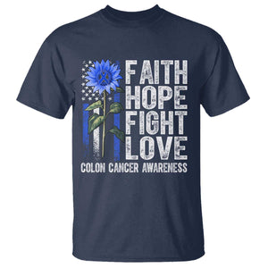 Colon Cancer Awareness T Shirt Faith Hope Fight Love Sunflower USA Flag TS11 Navy Print Your Wear