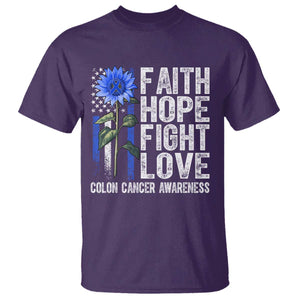 Colon Cancer Awareness T Shirt Faith Hope Fight Love Sunflower USA Flag TS11 Purple Print Your Wear