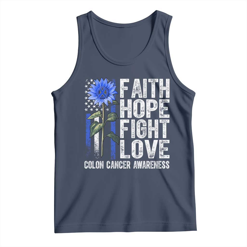 Colon Cancer Awareness Tank Top Faith Hope Fight Love Sunflower USA Flag TS11 Navy Print Your Wear