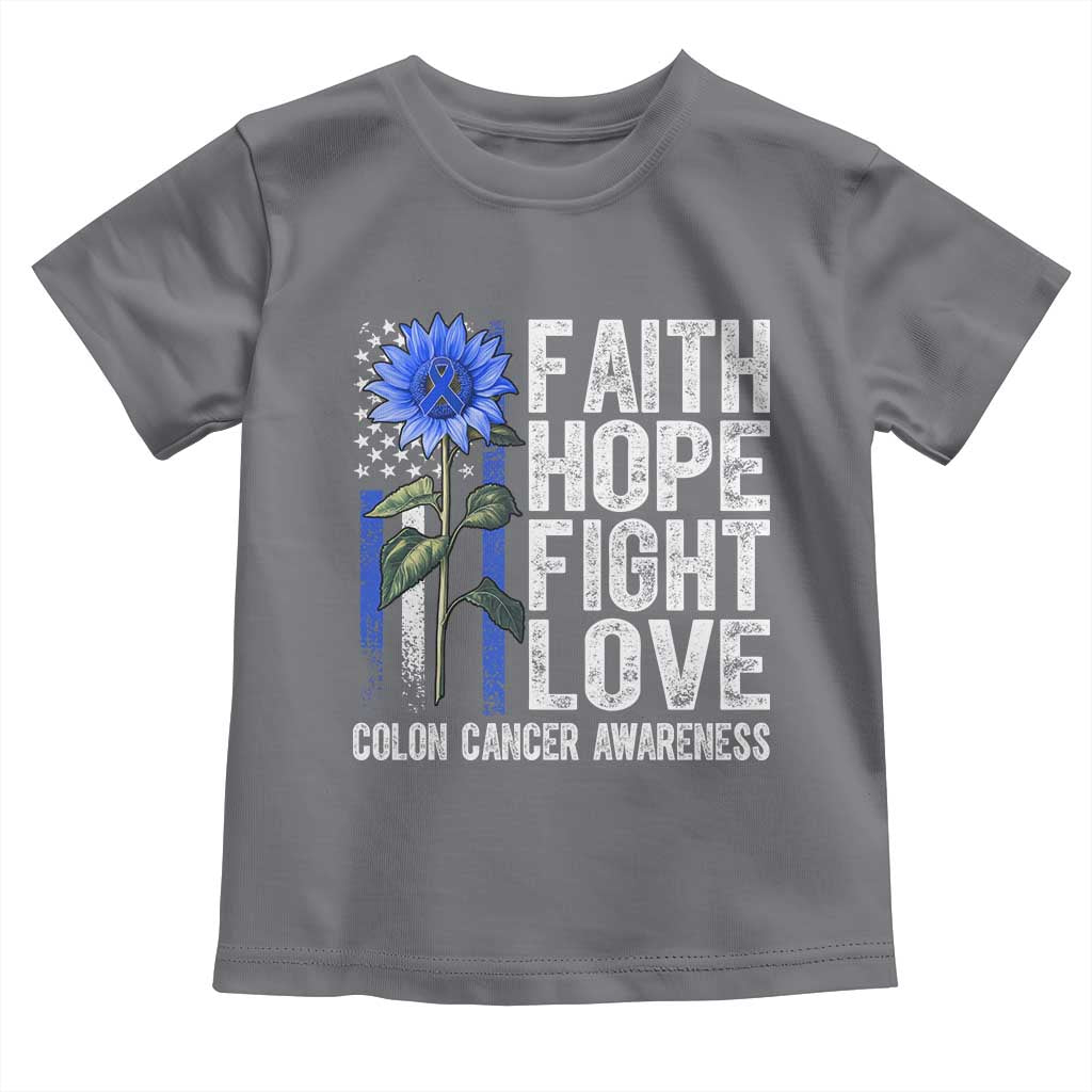 Colon Cancer Awareness Toddler T Shirt Faith Hope Fight Love Sunflower USA Flag TS11 Charcoal Print Your Wear