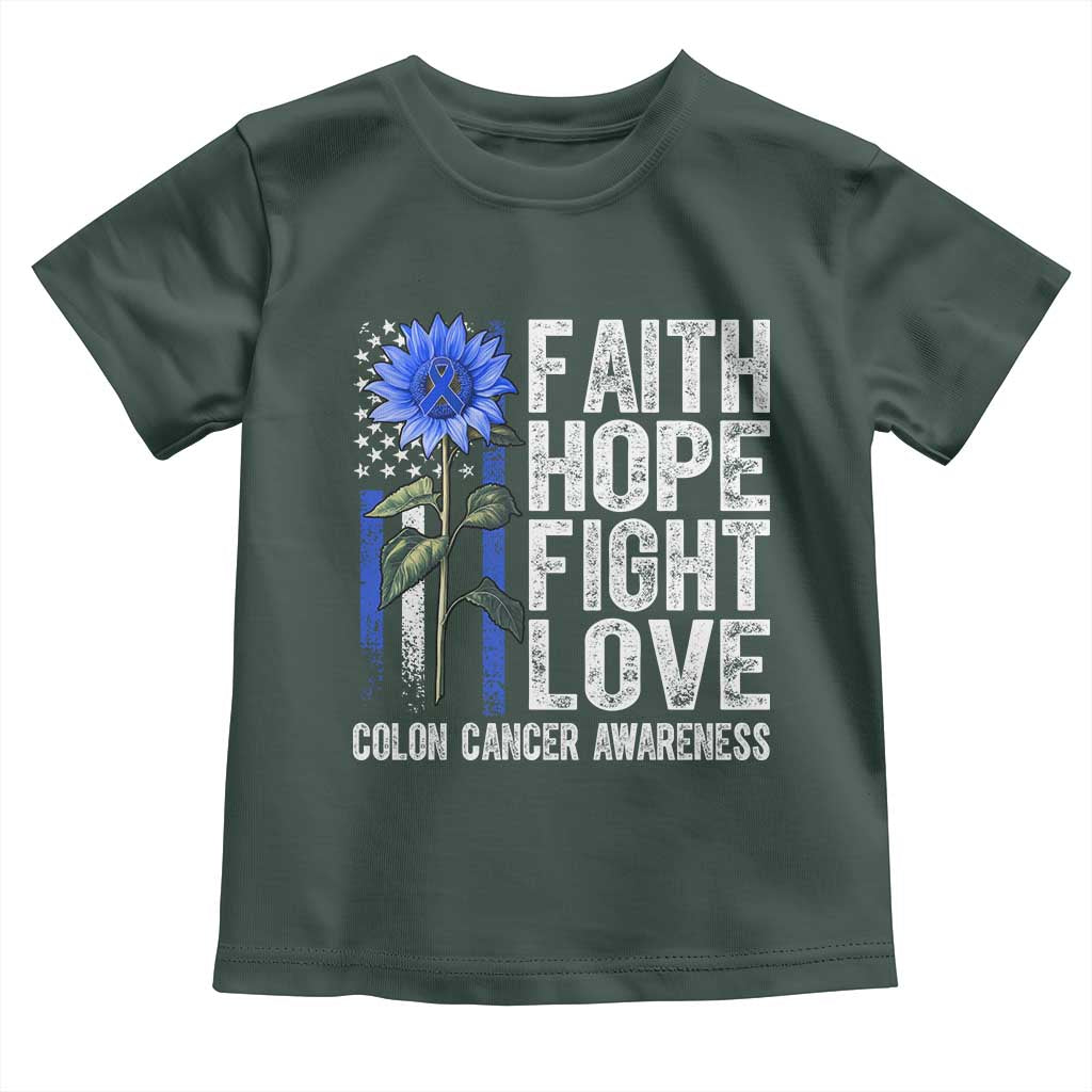 Colon Cancer Awareness Toddler T Shirt Faith Hope Fight Love Sunflower USA Flag TS11 Dark Forest Green Print Your Wear