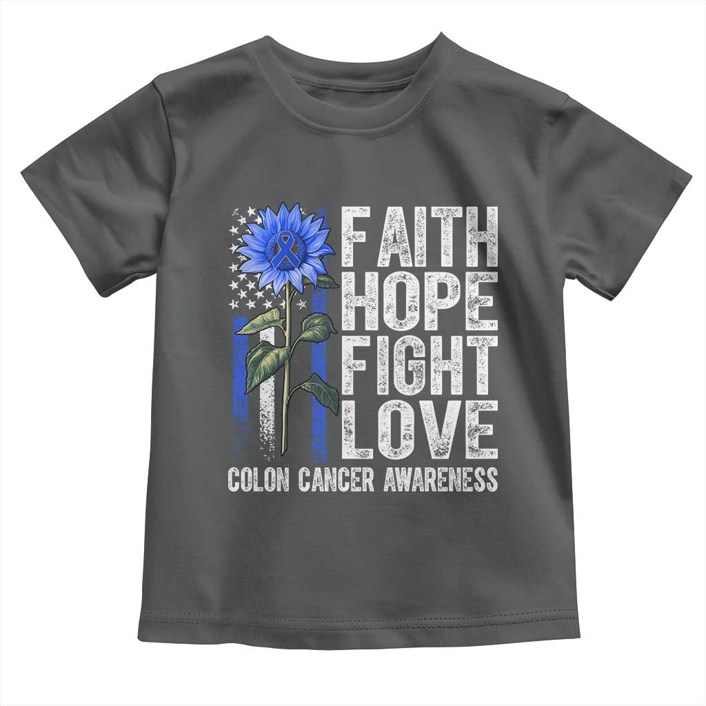 Colon Cancer Awareness Toddler T Shirt Faith Hope Fight Love Sunflower USA Flag TS11 Dark Heather Print Your Wear