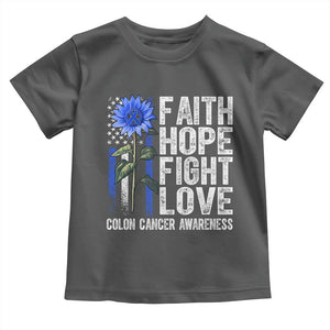 Colon Cancer Awareness Toddler T Shirt Faith Hope Fight Love Sunflower USA Flag TS11 Dark Heather Print Your Wear