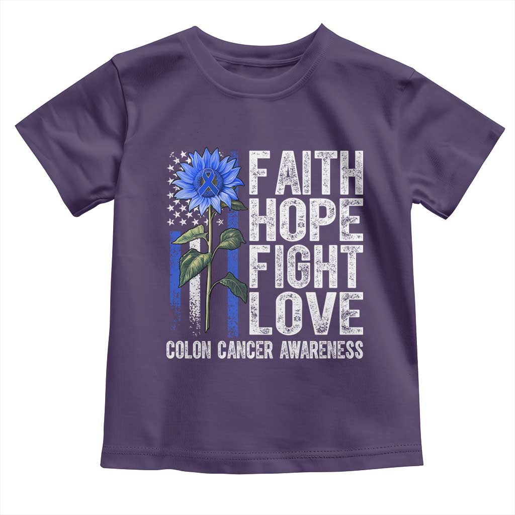 Colon Cancer Awareness Toddler T Shirt Faith Hope Fight Love Sunflower USA Flag TS11 Purple Print Your Wear