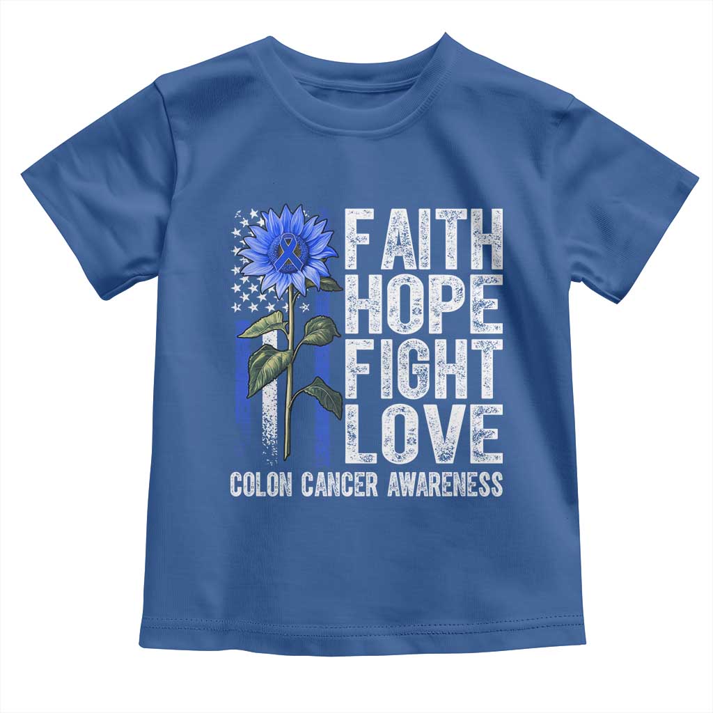Colon Cancer Awareness Toddler T Shirt Faith Hope Fight Love Sunflower USA Flag TS11 Royal Blue Print Your Wear