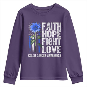 Colon Cancer Awareness Youth Sweatshirt Faith Hope Fight Love Sunflower USA Flag TS11 Purple Print Your Wear