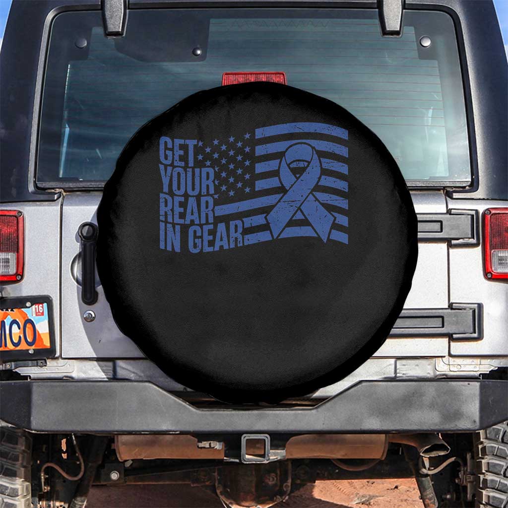 Funny Colorectal Cancer Awareness Spare Tire Cover Get Your Rear In Gear Vintage American Flag TS11 No hole Black Print Your Wear