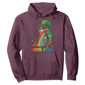 Funny Irish Yoga St Patrick's Day Beer Drinking Hoodie Drunk Leprechaun TS11 Maroon Print Your Wear