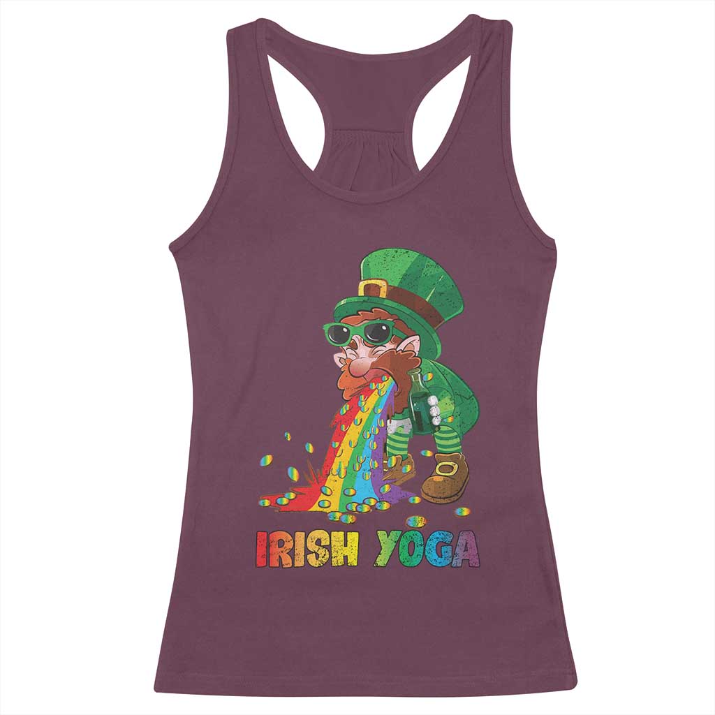 Funny Irish Yoga St Patrick's Day Beer Drinking Racerback Tank Top Drunk Leprechaun TS11 Maroon Print Your Wear