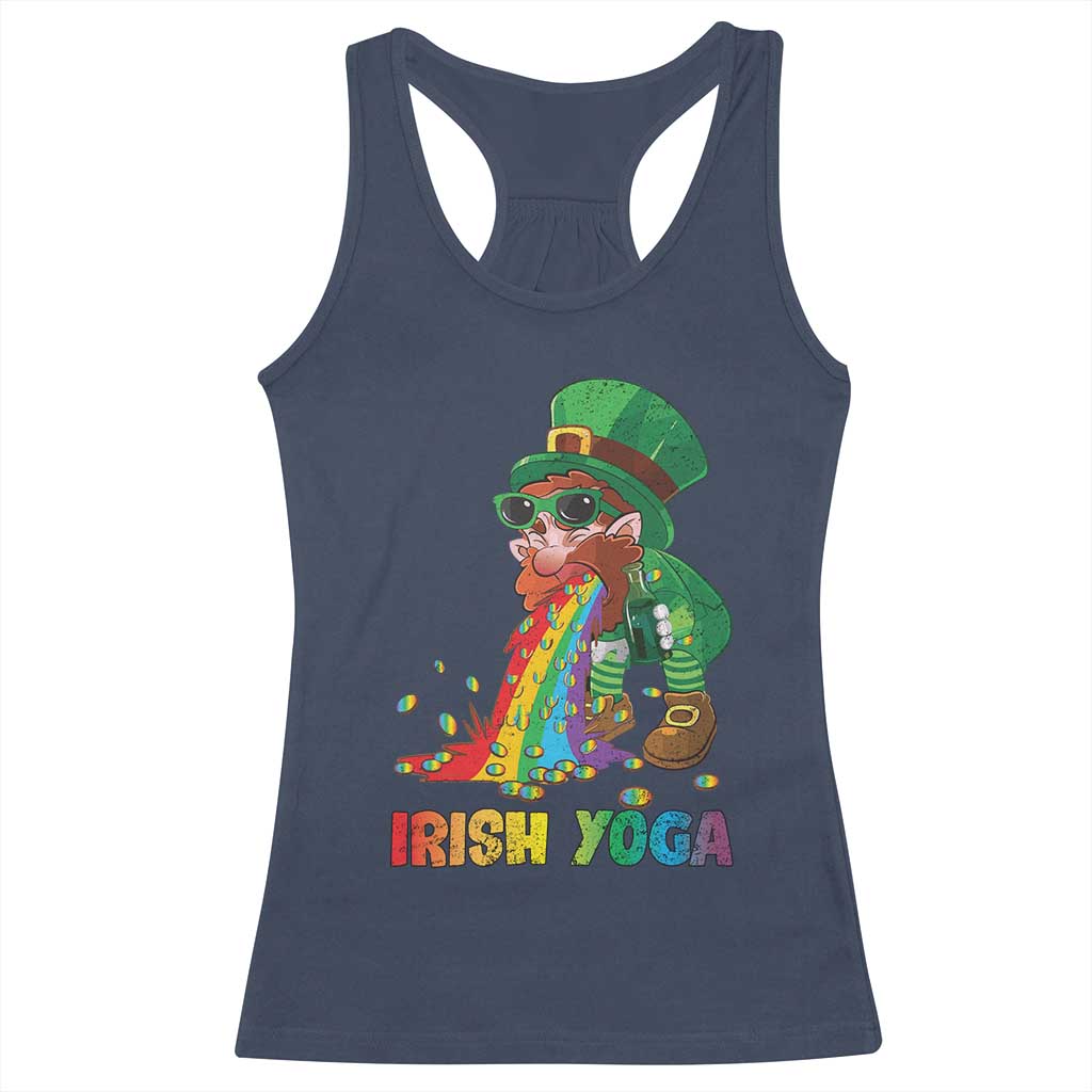 Funny Irish Yoga St Patrick's Day Beer Drinking Racerback Tank Top Drunk Leprechaun TS11 Navy Print Your Wear