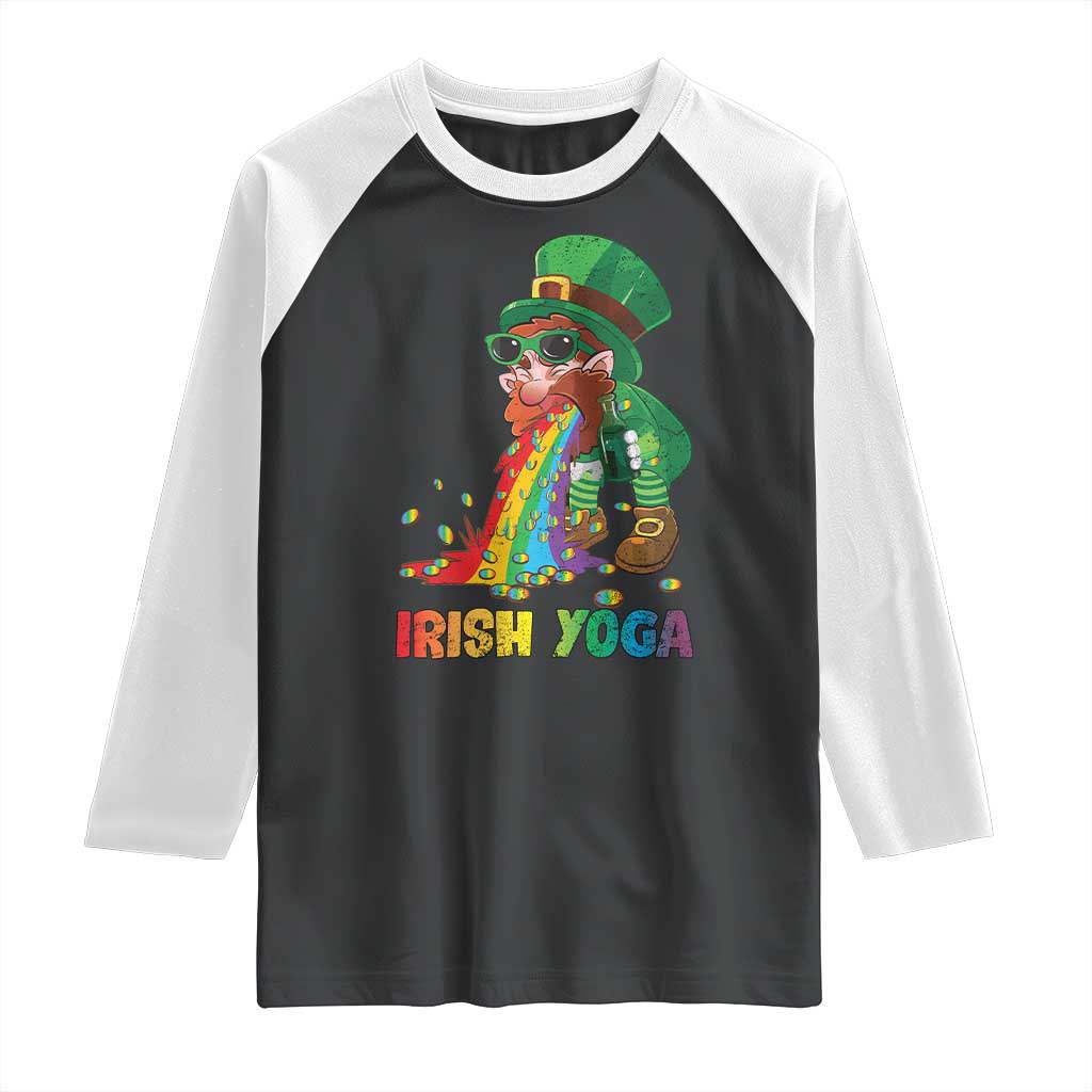 Funny Irish Yoga St Patrick's Day Beer Drinking Raglan Shirt Drunk Leprechaun TS11 Black White Print Your Wear