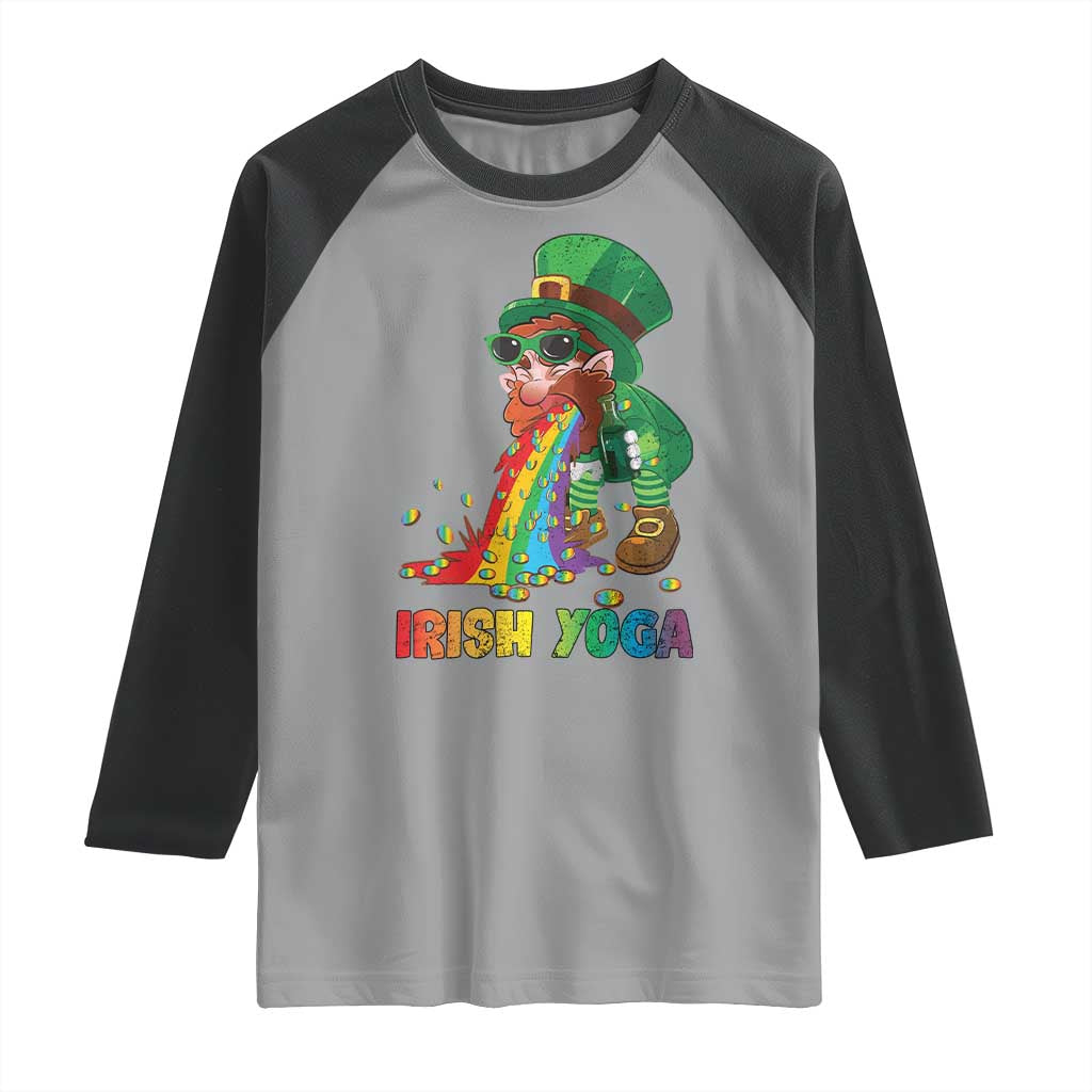 Funny Irish Yoga St Patrick's Day Beer Drinking Raglan Shirt Drunk Leprechaun TS11 Sport Gray Black Print Your Wear