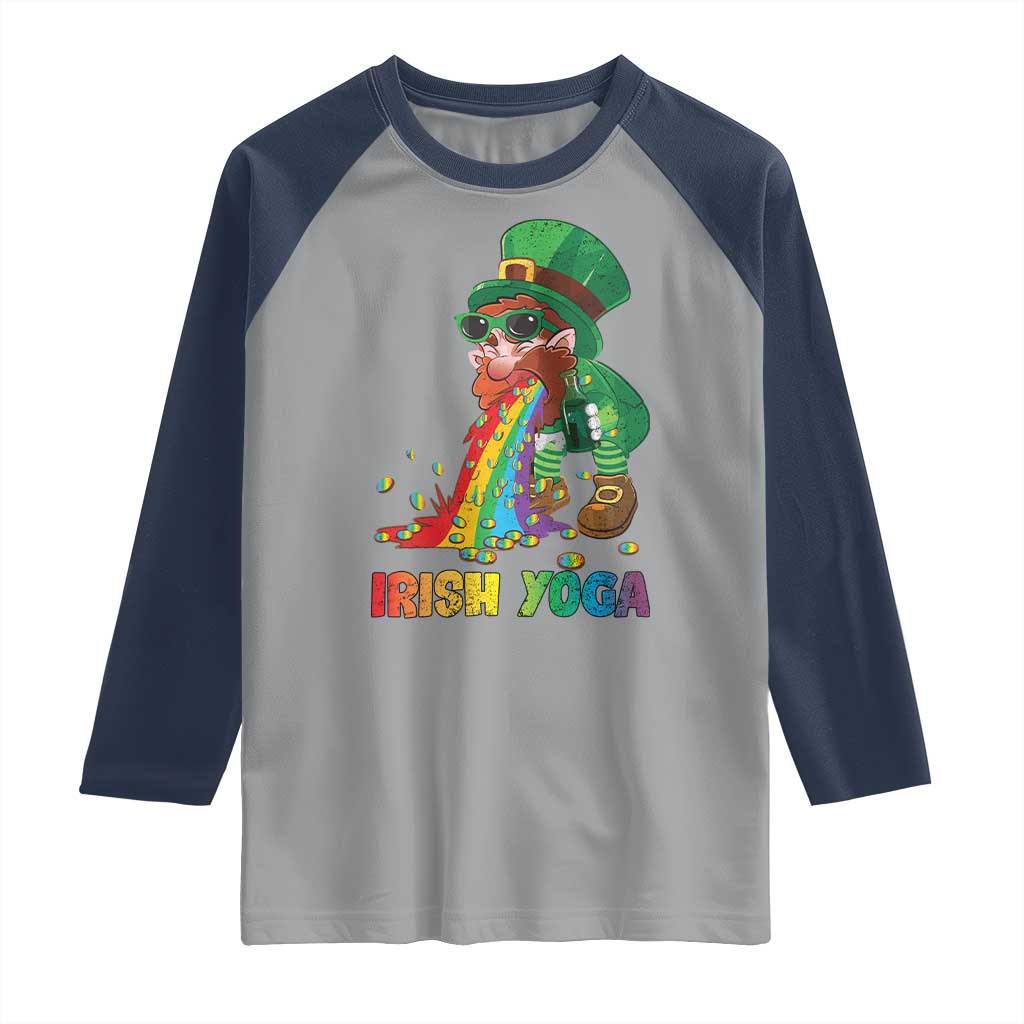 Funny Irish Yoga St Patrick's Day Beer Drinking Raglan Shirt Drunk Leprechaun TS11 Sport Gray Navy Print Your Wear