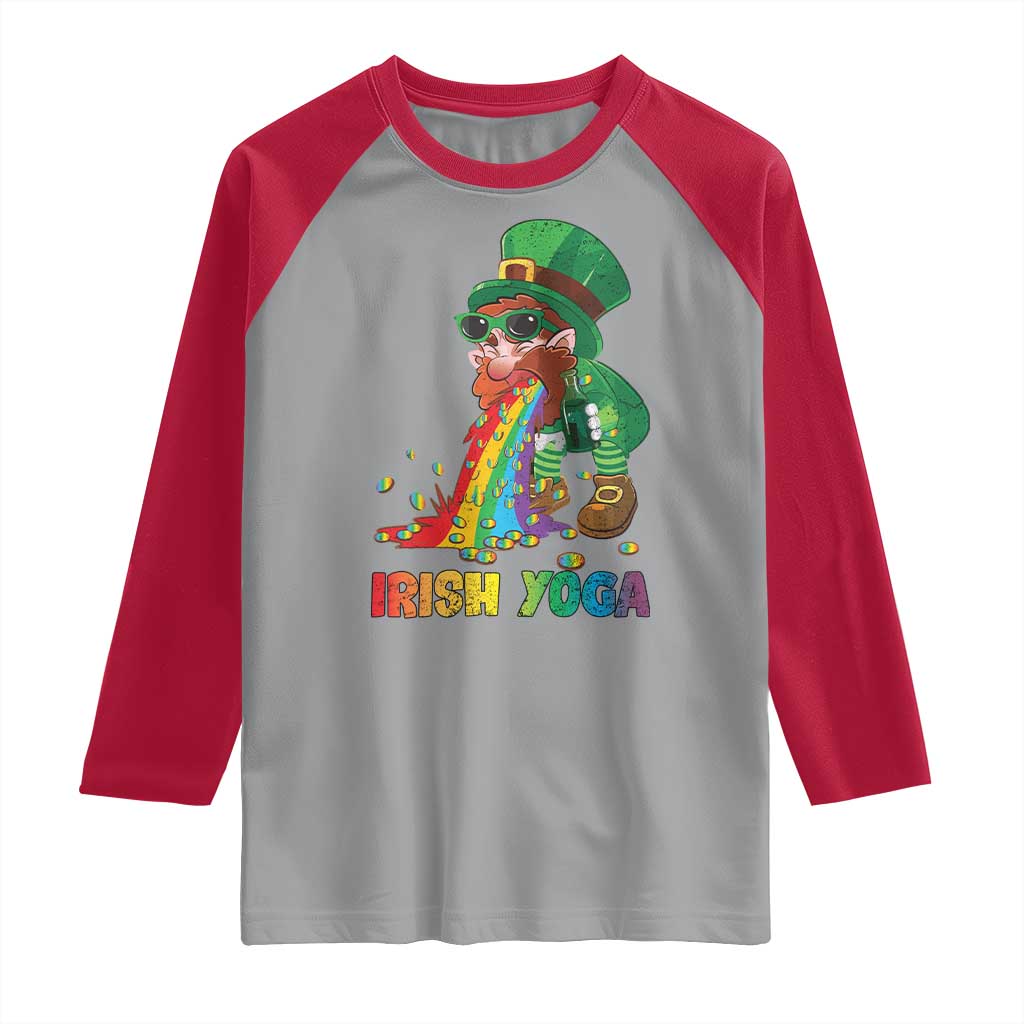 Funny Irish Yoga St Patrick's Day Beer Drinking Raglan Shirt Drunk Leprechaun TS11 Sport Gray Red Print Your Wear