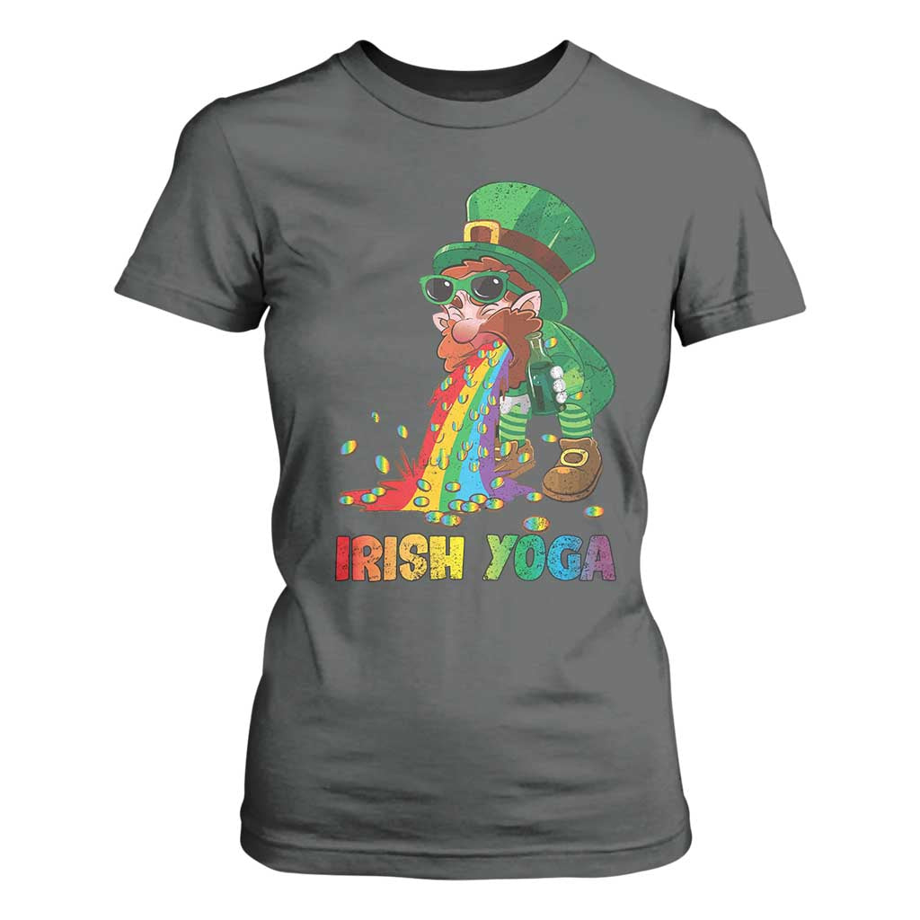 Funny Irish Yoga St Patrick's Day Beer Drinking T Shirt For Women Drunk Leprechaun TS11 Dark Heather Print Your Wear