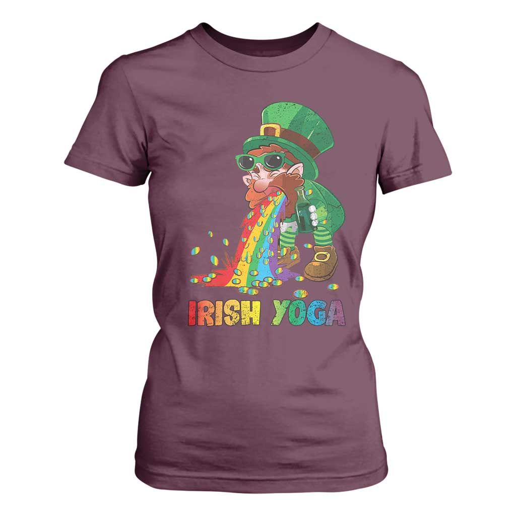Funny Irish Yoga St Patrick's Day Beer Drinking T Shirt For Women Drunk Leprechaun TS11 Maroon Print Your Wear