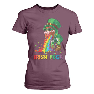 Funny Irish Yoga St Patrick's Day Beer Drinking T Shirt For Women Drunk Leprechaun TS11 Maroon Print Your Wear