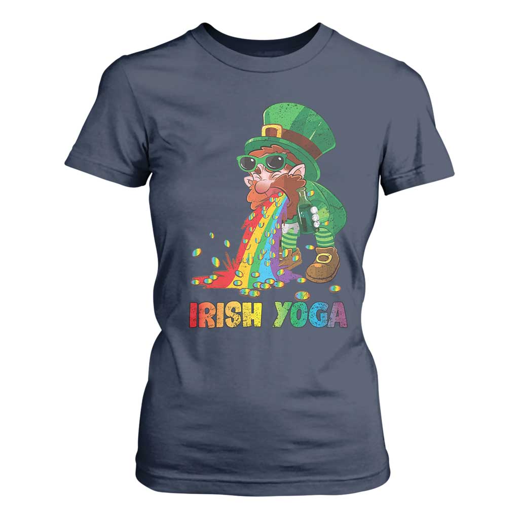 Funny Irish Yoga St Patrick's Day Beer Drinking T Shirt For Women Drunk Leprechaun TS11 Navy Print Your Wear