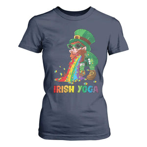 Funny Irish Yoga St Patrick's Day Beer Drinking T Shirt For Women Drunk Leprechaun TS11 Navy Print Your Wear