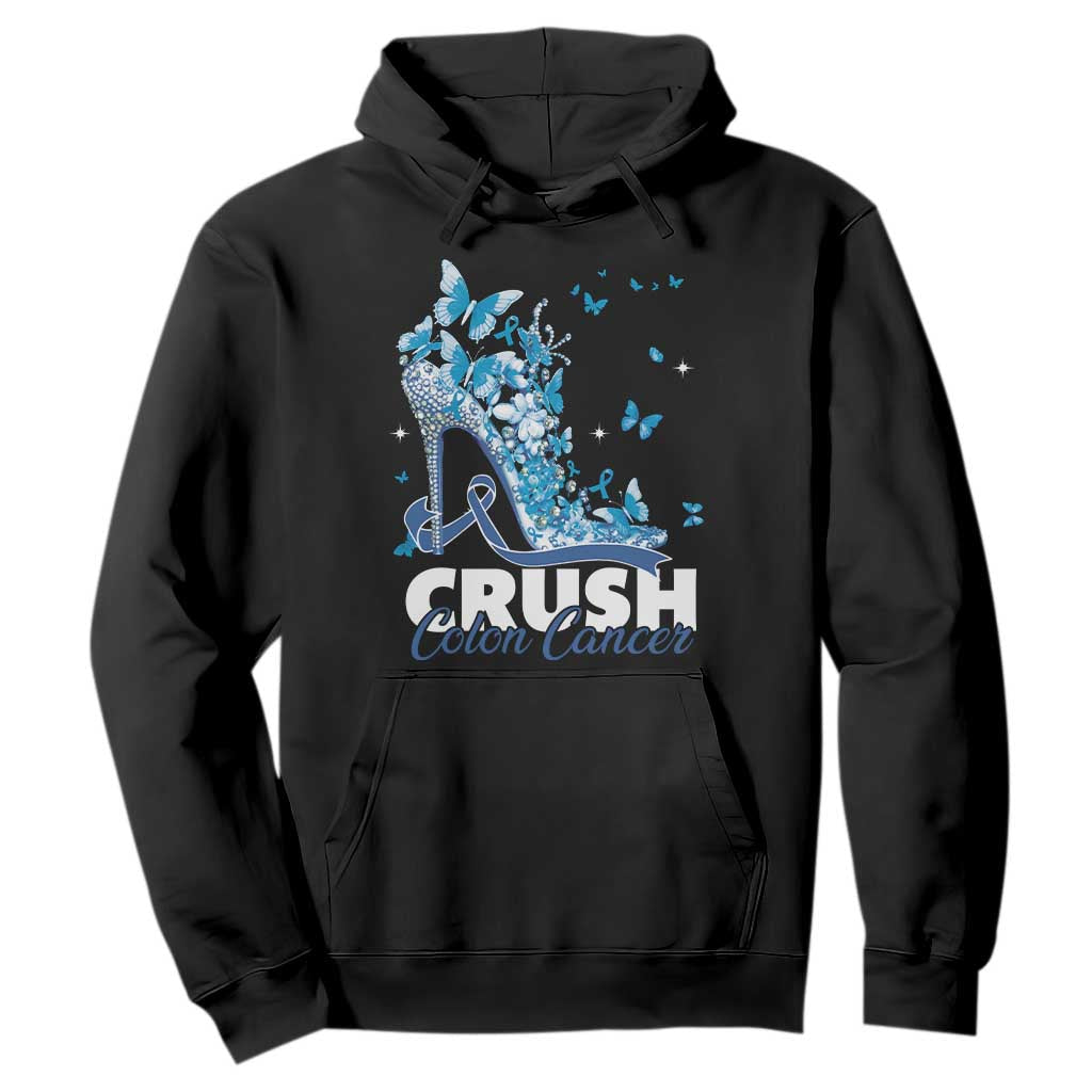 Crush Colon Cancer Hoodie Colorectal Cancer Awareness Bling Blue Ribbon High Heel TS11 Black Print Your Wear