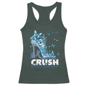 Crush Colon Cancer Racerback Tank Top Colorectal Cancer Awareness Bling Blue Ribbon High Heel TS11 Dark Forest Green Print Your Wear