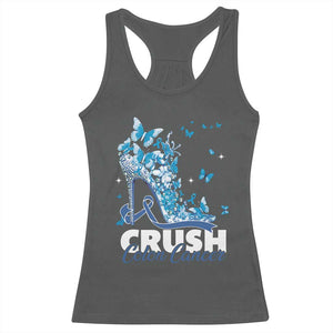 Crush Colon Cancer Racerback Tank Top Colorectal Cancer Awareness Bling Blue Ribbon High Heel TS11 Dark Heather Print Your Wear
