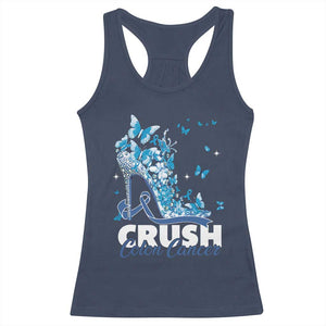 Crush Colon Cancer Racerback Tank Top Colorectal Cancer Awareness Bling Blue Ribbon High Heel TS11 Navy Print Your Wear