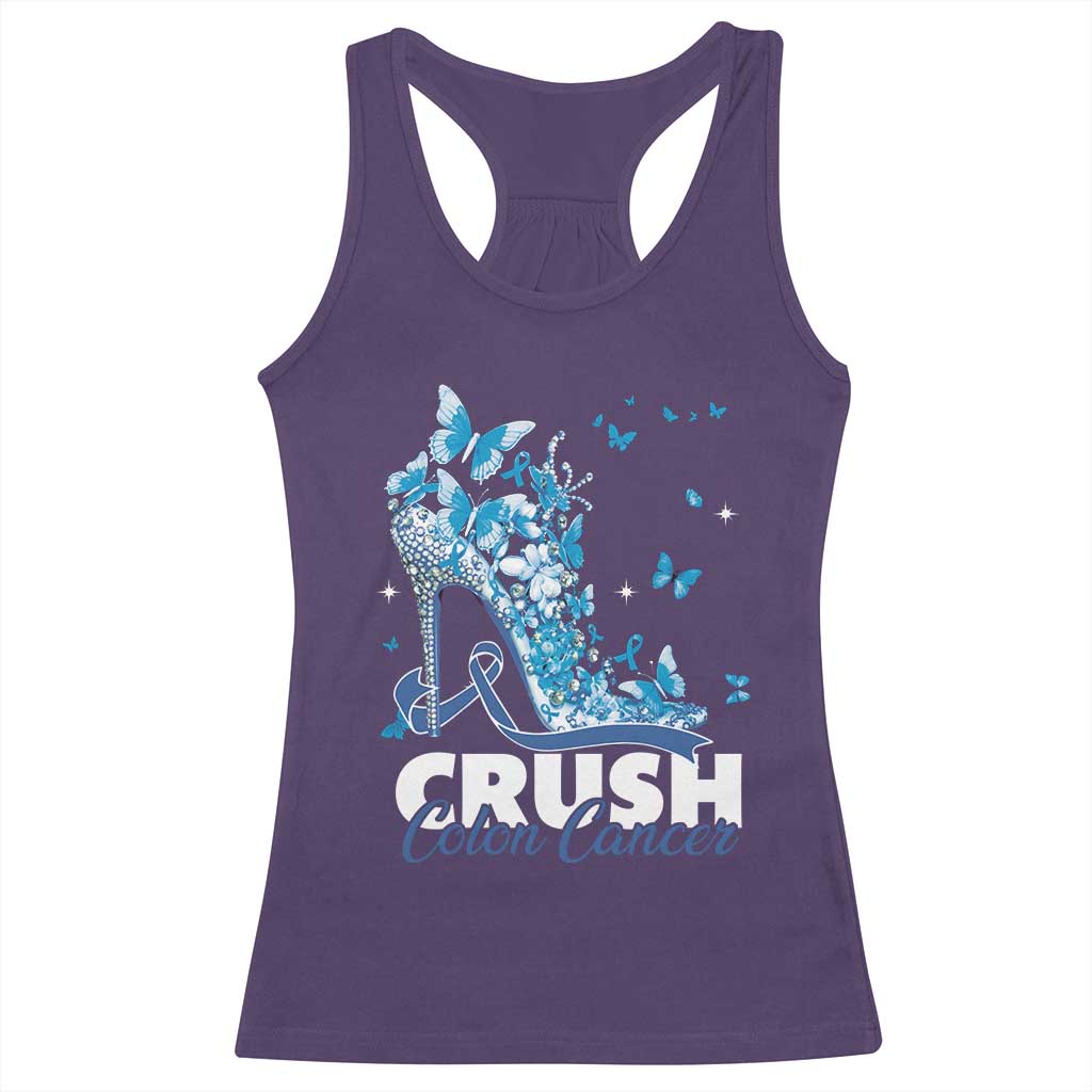 Crush Colon Cancer Racerback Tank Top Colorectal Cancer Awareness Bling Blue Ribbon High Heel TS11 Purple Print Your Wear
