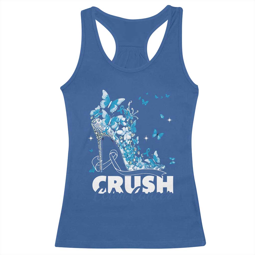 Crush Colon Cancer Racerback Tank Top Colorectal Cancer Awareness Bling Blue Ribbon High Heel TS11 Royal Blue Print Your Wear