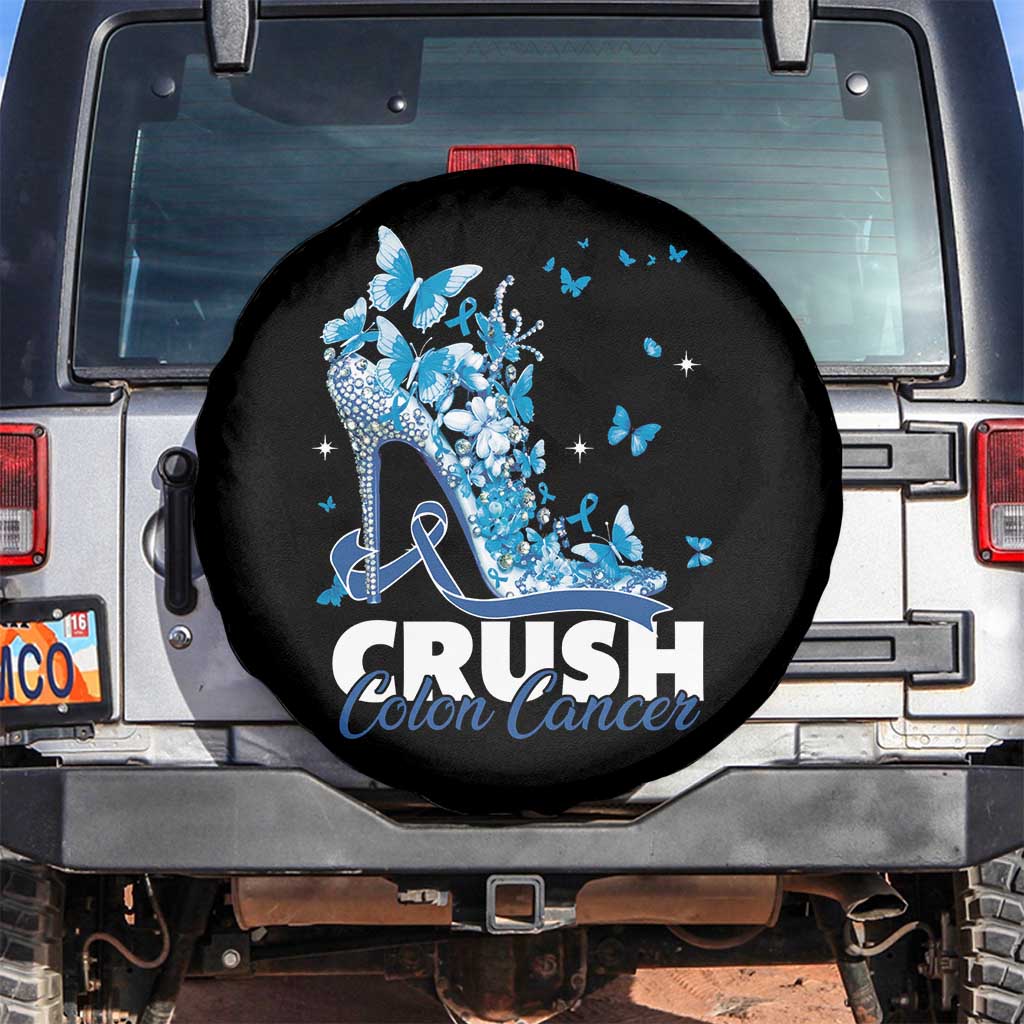 Crush Colon Cancer Spare Tire Cover Colorectal Cancer Awareness Bling Blue Ribbon High Heel TS11 No hole Black Print Your Wear