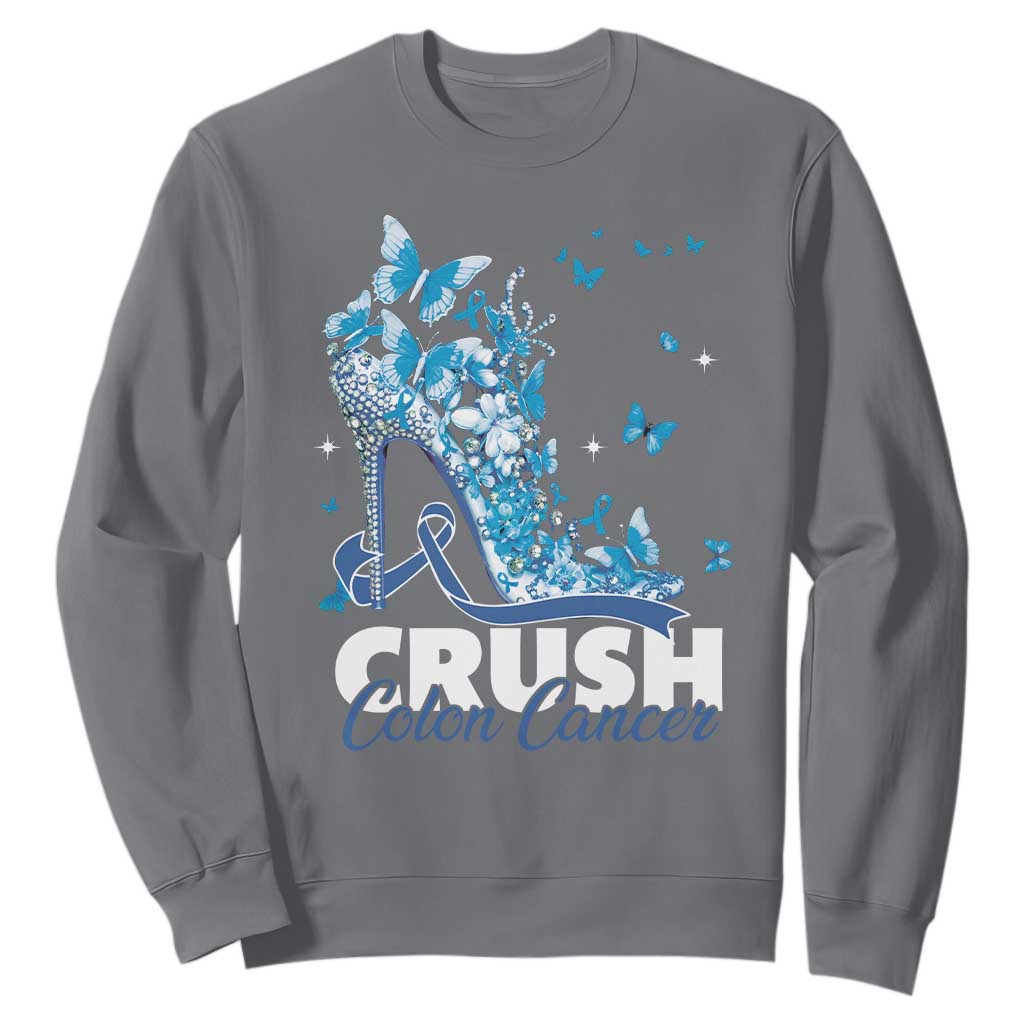 Crush Colon Cancer Sweatshirt Colorectal Cancer Awareness Bling Blue Ribbon High Heel TS11 Charcoal Print Your Wear