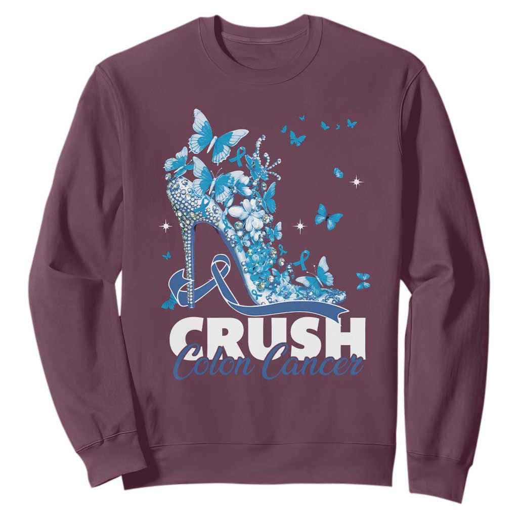 Crush Colon Cancer Sweatshirt Colorectal Cancer Awareness Bling Blue Ribbon High Heel TS11 Maroon Print Your Wear