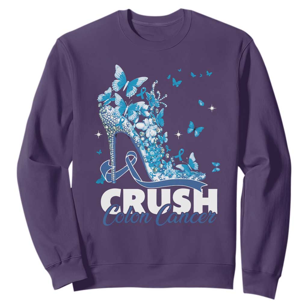 Crush Colon Cancer Sweatshirt Colorectal Cancer Awareness Bling Blue Ribbon High Heel TS11 Purple Print Your Wear