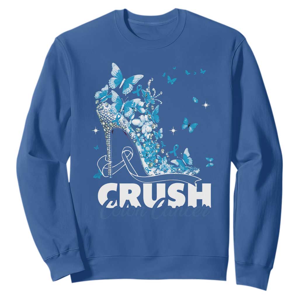 Crush Colon Cancer Sweatshirt Colorectal Cancer Awareness Bling Blue Ribbon High Heel TS11 Royal Blue Print Your Wear