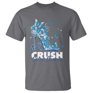Crush Colon Cancer T Shirt Colorectal Cancer Awareness Bling Blue Ribbon High Heel TS11 Charcoal Print Your Wear