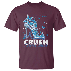 Crush Colon Cancer T Shirt Colorectal Cancer Awareness Bling Blue Ribbon High Heel TS11 Maroon Print Your Wear
