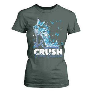 Crush Colon Cancer T Shirt For Women Colorectal Cancer Awareness Bling Blue Ribbon High Heel TS11 Dark Forest Green Print Your Wear