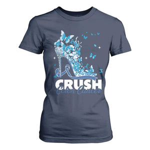 Crush Colon Cancer T Shirt For Women Colorectal Cancer Awareness Bling Blue Ribbon High Heel TS11 Navy Print Your Wear