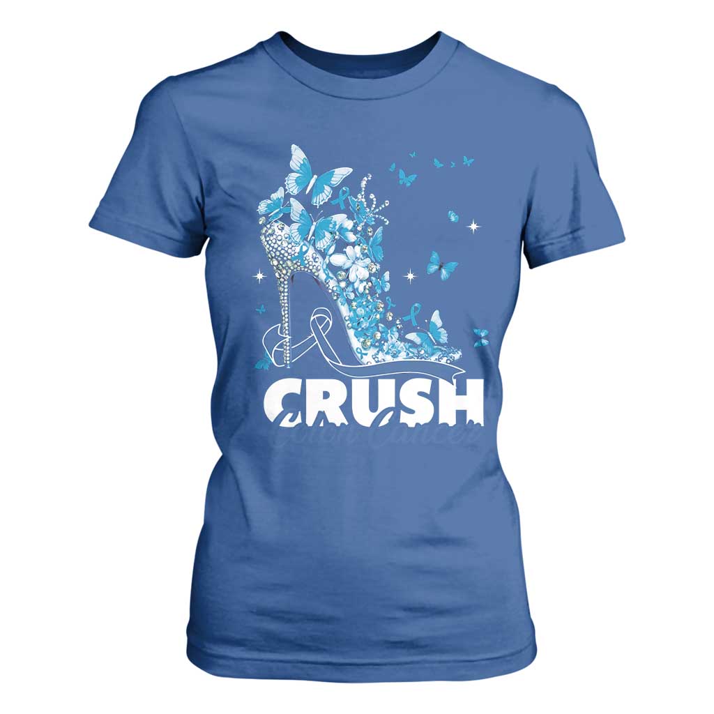 Crush Colon Cancer T Shirt For Women Colorectal Cancer Awareness Bling Blue Ribbon High Heel TS11 Royal Blue Print Your Wear