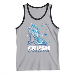 Crush Colon Cancer Tank Top Colorectal Cancer Awareness Bling Blue Ribbon High Heel TS11 Athletic Heather Black Print Your Wear
