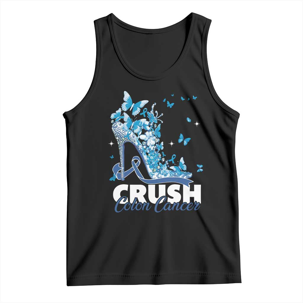 Crush Colon Cancer Tank Top Colorectal Cancer Awareness Bling Blue Ribbon High Heel TS11 Black Print Your Wear