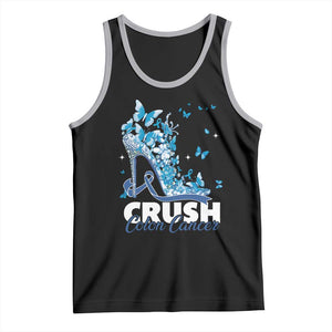 Crush Colon Cancer Tank Top Colorectal Cancer Awareness Bling Blue Ribbon High Heel TS11 Black Athletic Heather Print Your Wear