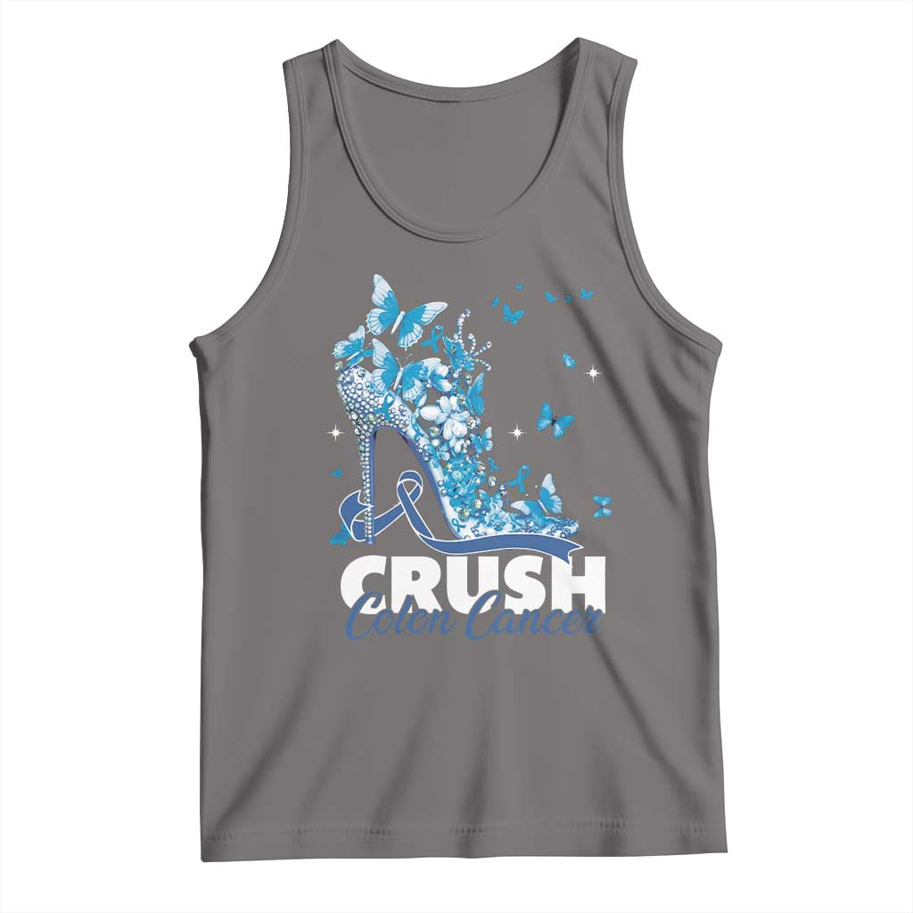 Crush Colon Cancer Tank Top Colorectal Cancer Awareness Bling Blue Ribbon High Heel TS11 Deep Heather Print Your Wear