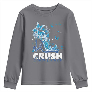 Crush Colon Cancer Youth Sweatshirt Colorectal Cancer Awareness Bling Blue Ribbon High Heel TS11 Charcoal Print Your Wear