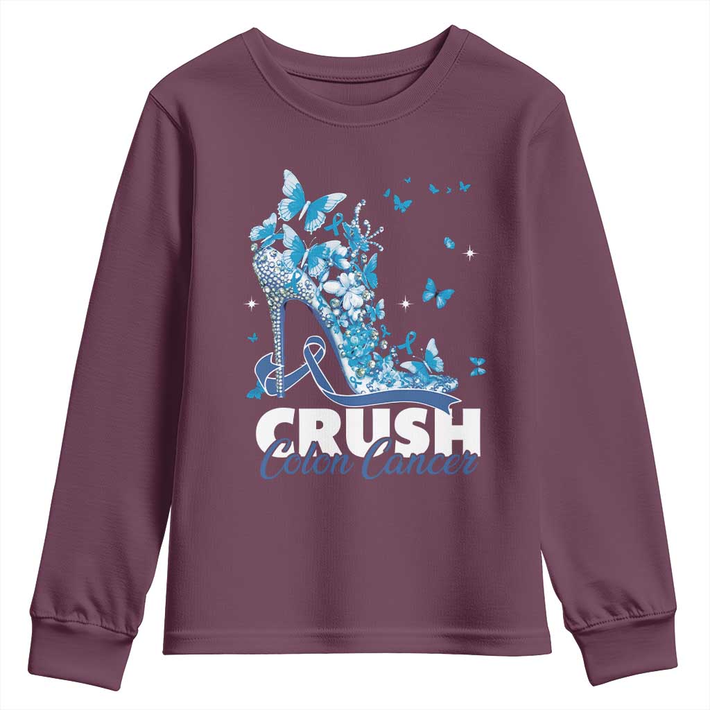 Crush Colon Cancer Youth Sweatshirt Colorectal Cancer Awareness Bling Blue Ribbon High Heel TS11 Maroon Print Your Wear