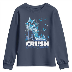 Crush Colon Cancer Youth Sweatshirt Colorectal Cancer Awareness Bling Blue Ribbon High Heel TS11 Navy Print Your Wear