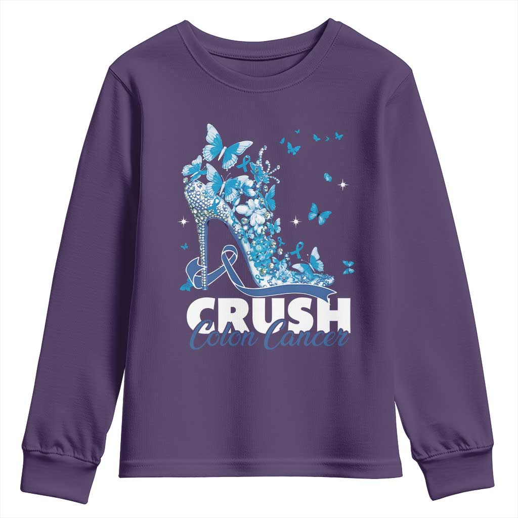 Crush Colon Cancer Youth Sweatshirt Colorectal Cancer Awareness Bling Blue Ribbon High Heel TS11 Purple Print Your Wear