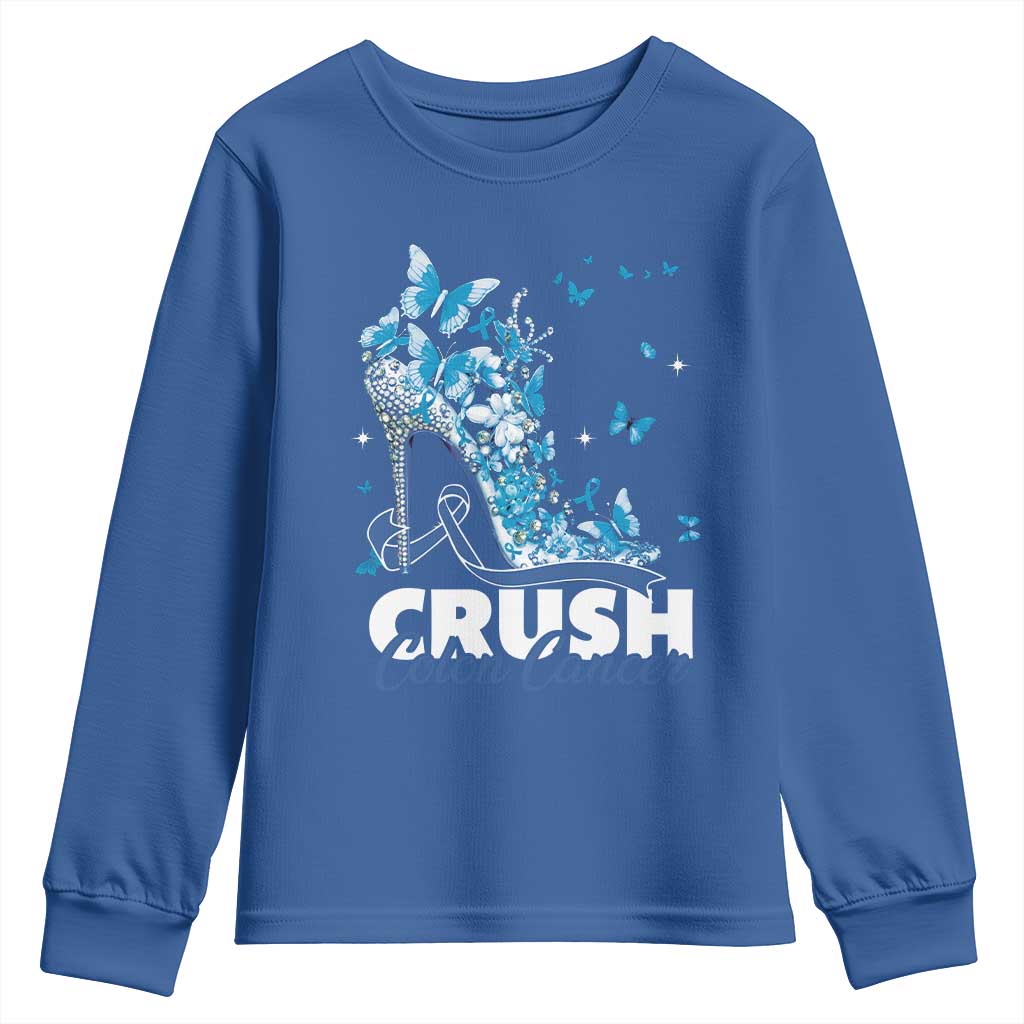 Crush Colon Cancer Youth Sweatshirt Colorectal Cancer Awareness Bling Blue Ribbon High Heel TS11 Royal Blue Print Your Wear