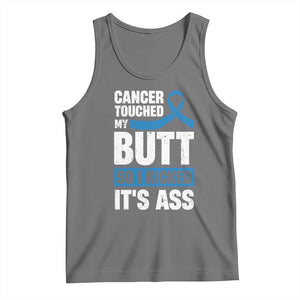 Colon Cancer Awareness Tank Top Cancer Touched My Butt So I Kicked It's Ass Dark Blue Ribbon TS11 Black Heather Print Your Wear